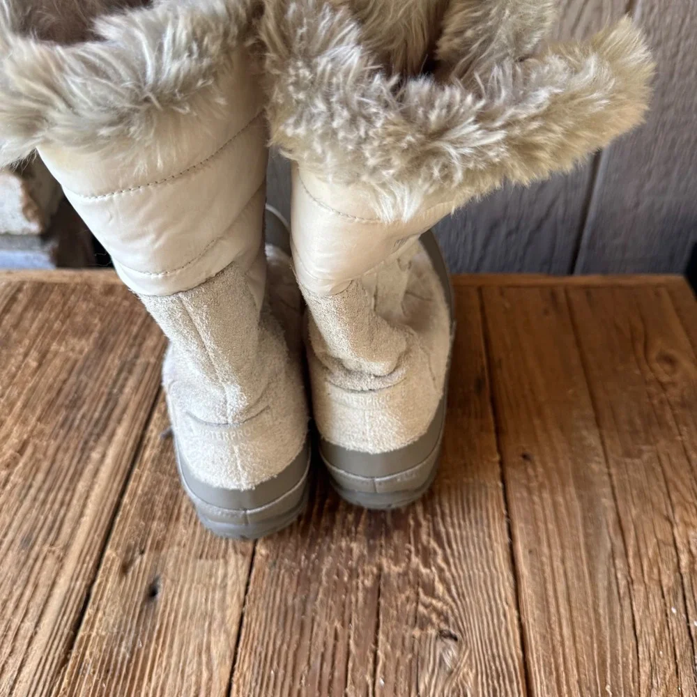 The North Face Shellista Lace Up Winter Boots Tan Suede Faux Fur Women 8 A0Z3